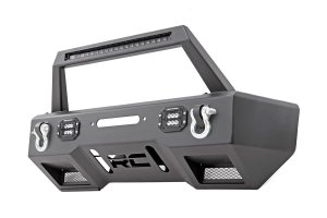 Jeep Wrangler Front Bumper - Rough Country - Stubby LED + Hoop - Black - '07-'10